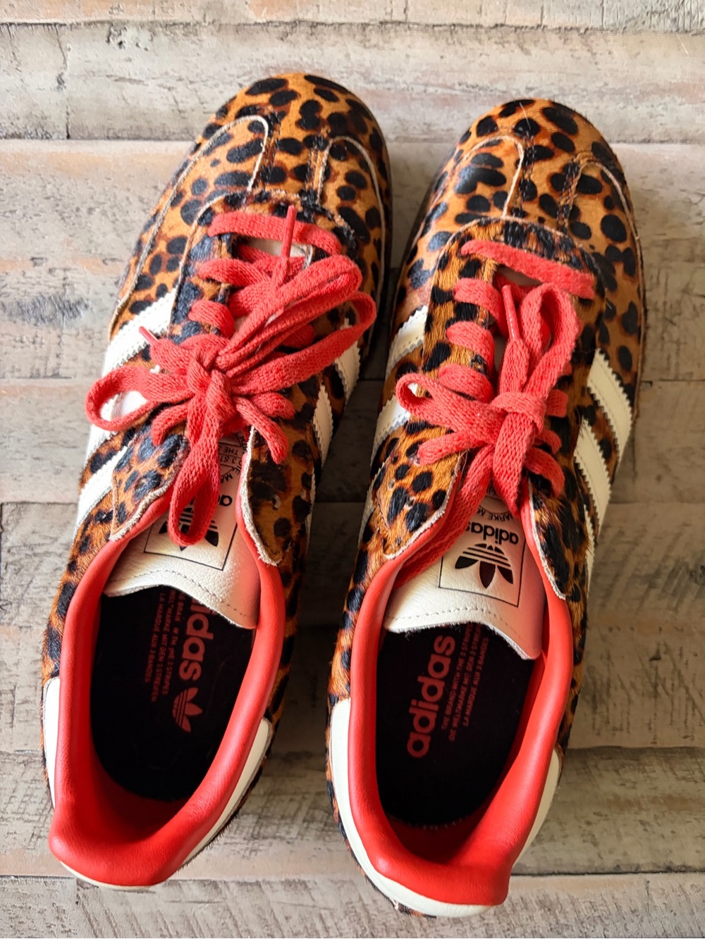 adidas Leopard Print Athletic Shoes with Red Accents
